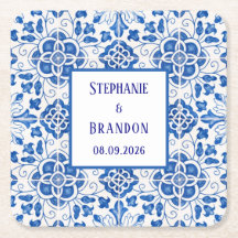 Boda mediterráneo azul de azulejos portugueses