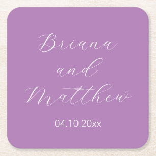 Posavasos Cuadrado De Papel Boda Minimalista Caligrafía Lavanda