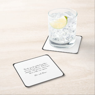 Posavasos Cuadrado De Papel Boda Minimalista con Nota Manuscrita Moderna