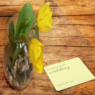Posavasos Cuadrado De Papel Boda Minimalista de Mantequilla Amarilla y Salvia
