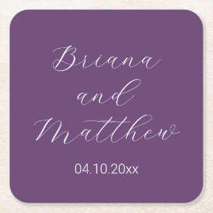 Posavasos Cuadrado De Papel Boda Minimalista Escritura Morada