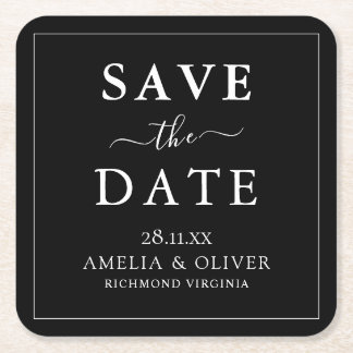 Posavasos Cuadrado De Papel Boda Minimalista Negra Atemporal Save The Date