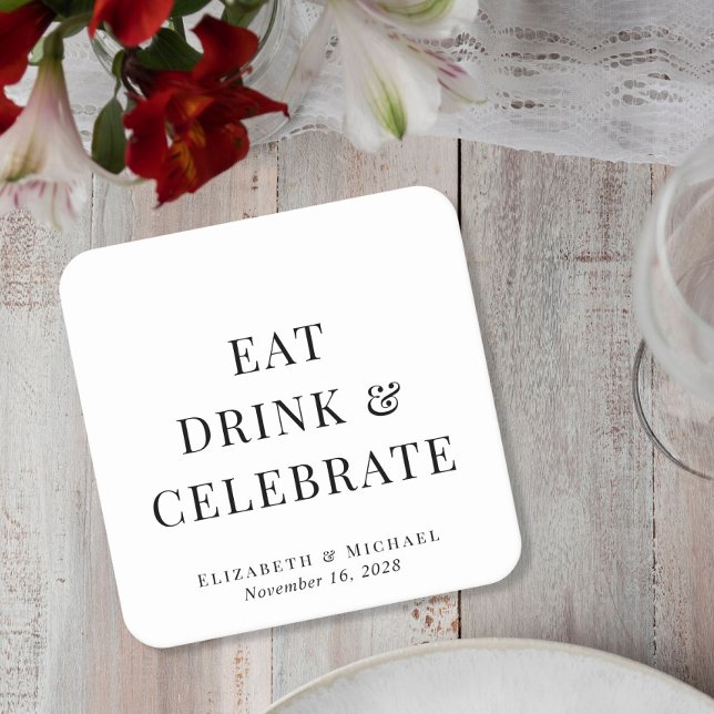 Posavasos Cuadrado De Papel Boda moderna comer beber celebrar (Subido por el creador)