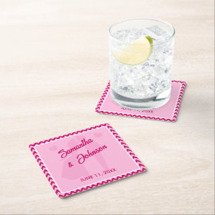 Posavasos Cuadrado De Papel Boda Moderna de Raya de Chevron Rosa Claro