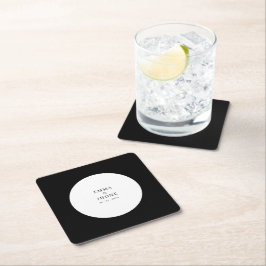 Posavasos Cuadrado De Papel Boda Moderna Editorial en Blanco y Negro 