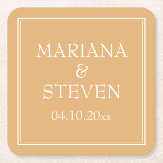 Posavasos Cuadrado De Papel Boda moderna minimalista amarilla