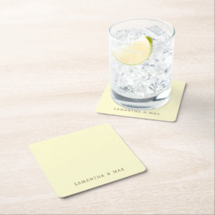 Posavasos Cuadrado De Papel Boda Moderna Personalizada Amarilla Simple