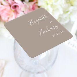 Posavasos Cuadrado De Papel Boda Moderna Tono Taupe