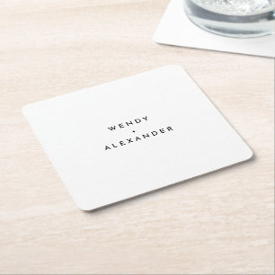 Posavasos Cuadrado De Papel Boda Moderna y Audaz en Blanco