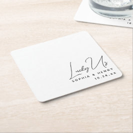 Posavasos Cuadrado De Papel Boda Moderno Elegante Divertido Novia Groom Afortu