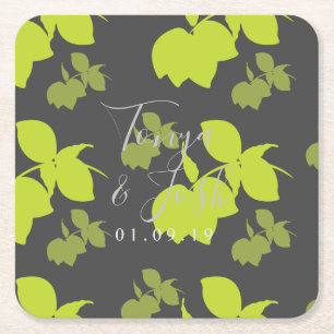 Posavasos Cuadrado De Papel Boda moderno Silhouette Lemon Lime