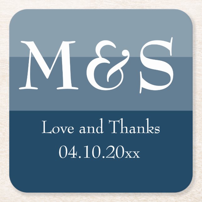 Posavasos Cuadrado De Papel Boda moderno simple de Navy Blue (Anverso)
