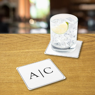 Posavasos Cuadrado De Papel Boda Monograma blanco minimalista