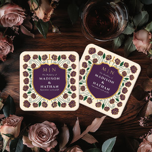 Posavasos Cuadrado De Papel Boda Monograma de Sword & Shield Fantasy Medieval