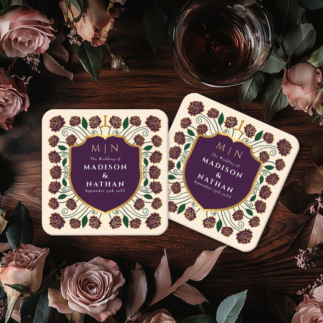 Posavasos Cuadrado De Papel Boda Monograma de Sword & Shield Fantasy Medieval (Subido por el creador)