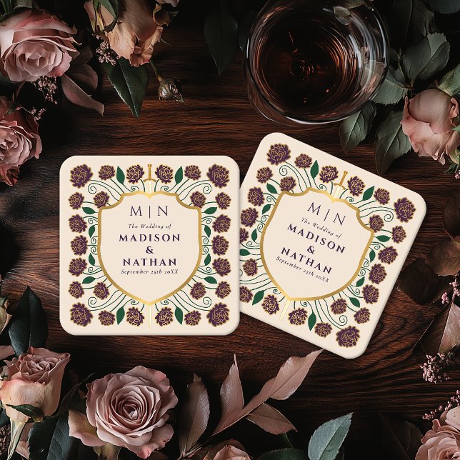 Posavasos Cuadrado De Papel Boda Monograma de Sword & Shield Fantasy Medieval (Subido por el creador)