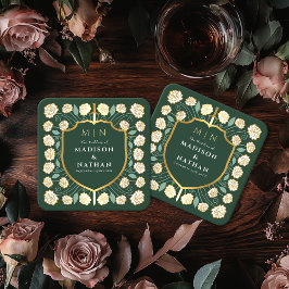 Posavasos Cuadrado De Papel Boda Monograma de Sword & Shield Fantasy Medieval