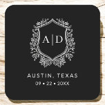 Posavasos Cuadrado De Papel Boda monograma moderno BlackCrest<br><div class="desc">Añada un toque elegante a su celebración con la escayola de papel cuadrada del Escudo Monograma Moderno. Con un sofisticado diseño de escudo de monograma, estas galerías son perfectas para bodas, fiestas de compromiso o duchas de novias. La elegante forma cuadrada y el papel absorbente de alta calidad protegen las...</div>