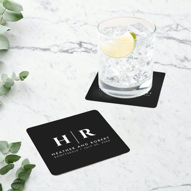 Posavasos Cuadrado De Papel Boda Monograma Novia Personalizado moderna y Groom (Subido por el creador)