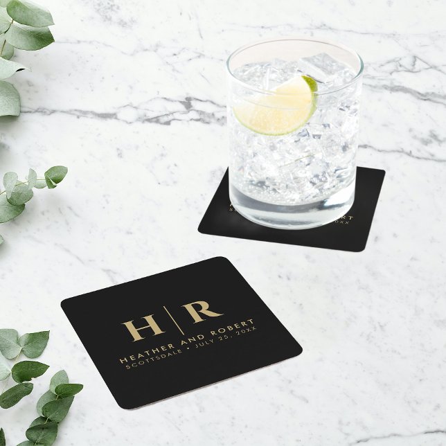 Posavasos Cuadrado De Papel Boda Monograma Novia Personalizado moderna y Groom (Subido por el creador)