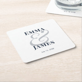 Posavasos Cuadrado De Papel Boda Navy Ampersand | 