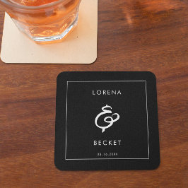Posavasos Cuadrado De Papel Boda negro contemporáneo