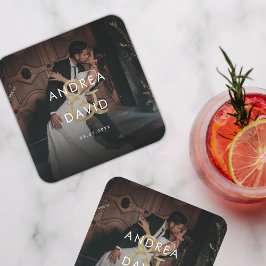 Posavasos Cuadrado De Papel Boda negro elegante de foto en desvanecimiento osc