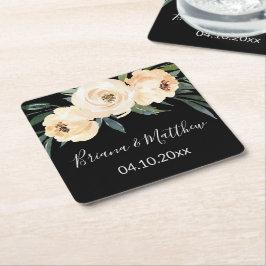 Posavasos Cuadrado De Papel Boda negro floral beige