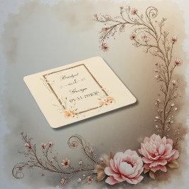 Posavasos Cuadrado De Papel Boda neutro floral ruso