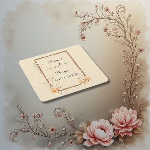 Posavasos Cuadrado De Papel Boda neutro floral ruso