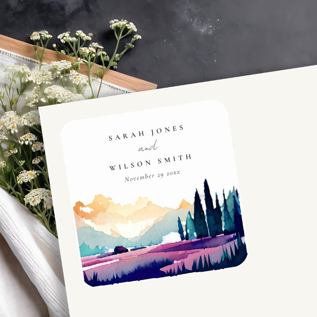 Posavasos Cuadrado De Papel Boda paisajístico de los campos de Lilac (Subido por el creador)