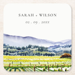Posavasos Cuadrado De Papel Boda paisajístico de viñedos de Napa Valley Waterc