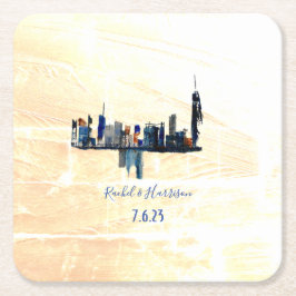 Posavasos Cuadrado De Papel Boda paisajístico pintado de paisaje de Londres