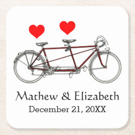 Posavasos Cuadrado De Papel Boda personalizada de la bicicleta de tándem tradi
