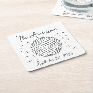 Posavasos Cuadrado De Papel Boda personalizada de Sparkling Disco Ball