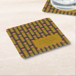Posavasos Cuadrado De Papel Boda personalizada Groovy Retro 70 Floral Gold Blu<br><div class="desc">Monasterio de papel Groovy Retro 70 de la Marina Botánica Azul y Oro de la Boda Personalizada</div>