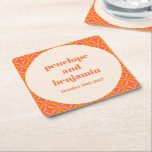 Posavasos Cuadrado De Papel Boda personalizada Naranja moderna de mediados de<br><div class="desc">Naranja moderno de mediados de siglo Tipografía Retro Cura de Papel Cuadrado de Boda Personalizada</div>