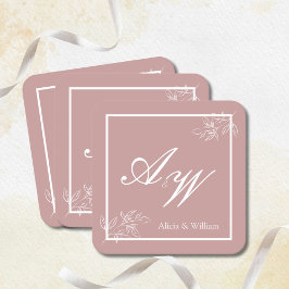 Posavasos Cuadrado De Papel Boda personalizada rosa y blanca turbia