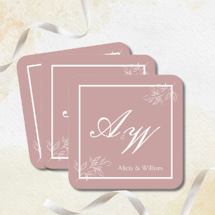 Posavasos Cuadrado De Papel Boda personalizada rosa y blanca turbia