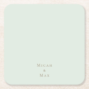 Posavasos Cuadrado De Papel Boda Personalizada Sage Texto Dorado
