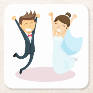 Posavasos Cuadrado De Papel Boda personalizado Bride y Groom