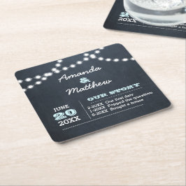 Posavasos Cuadrado De Papel Boda personalizado de Chalkboard Lights Aqua