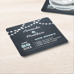 Posavasos Cuadrado De Papel Boda personalizado de Chalkboard Lights Aqua