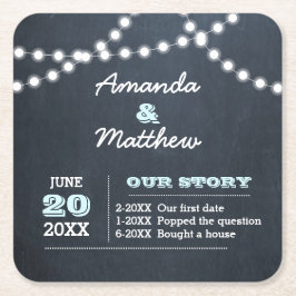 Posavasos Cuadrado De Papel Boda personalizado de Chalkboard Lights Aqua