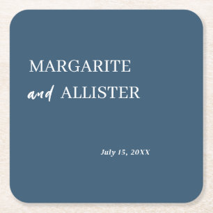Posavasos Cuadrado De Papel Boda personalizado de Dusly Blue Square