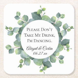 Posavasos Cuadrado De Papel Boda Personalizado de Eucalyptus Foliage