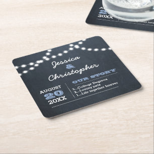 Posavasos Cuadrado De Papel Boda Personalizado de las luces de timbre azul cla