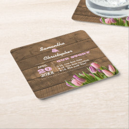 Posavasos Cuadrado De Papel Boda personalizado de Tulips y Barnwood Pastel
