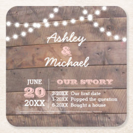 Posavasos Cuadrado De Papel Boda personalizado rosado de las luces de madera d