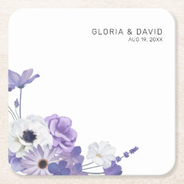 Posavasos Cuadrado De Papel Boda Purple Floral Elegante